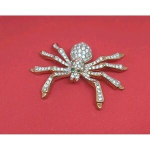 Large Vintage Gold Tone Rhinestone Spider Brooch Pin